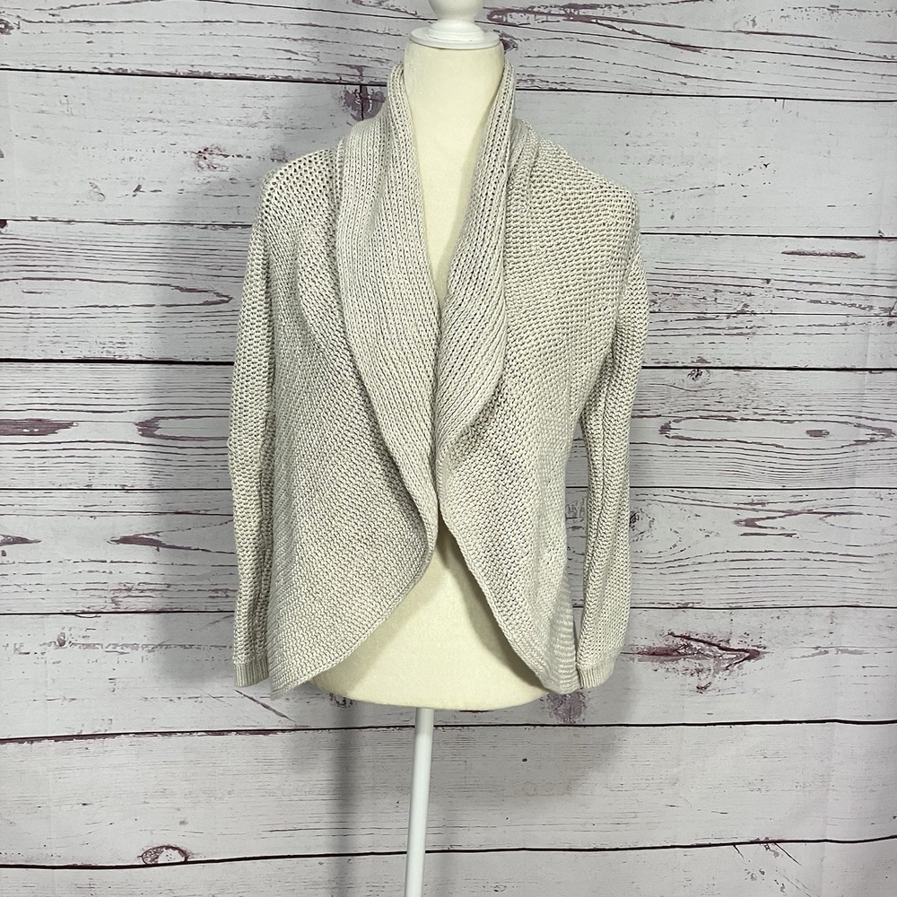 Repeat Open Knit Cardigan Shawl Collar Cream Cotton Womens Size 40 M